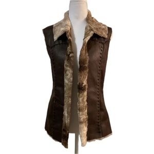 Cripple Creek Vintage Vegan Leather & Faux Fur Lined Western Crackle Vest